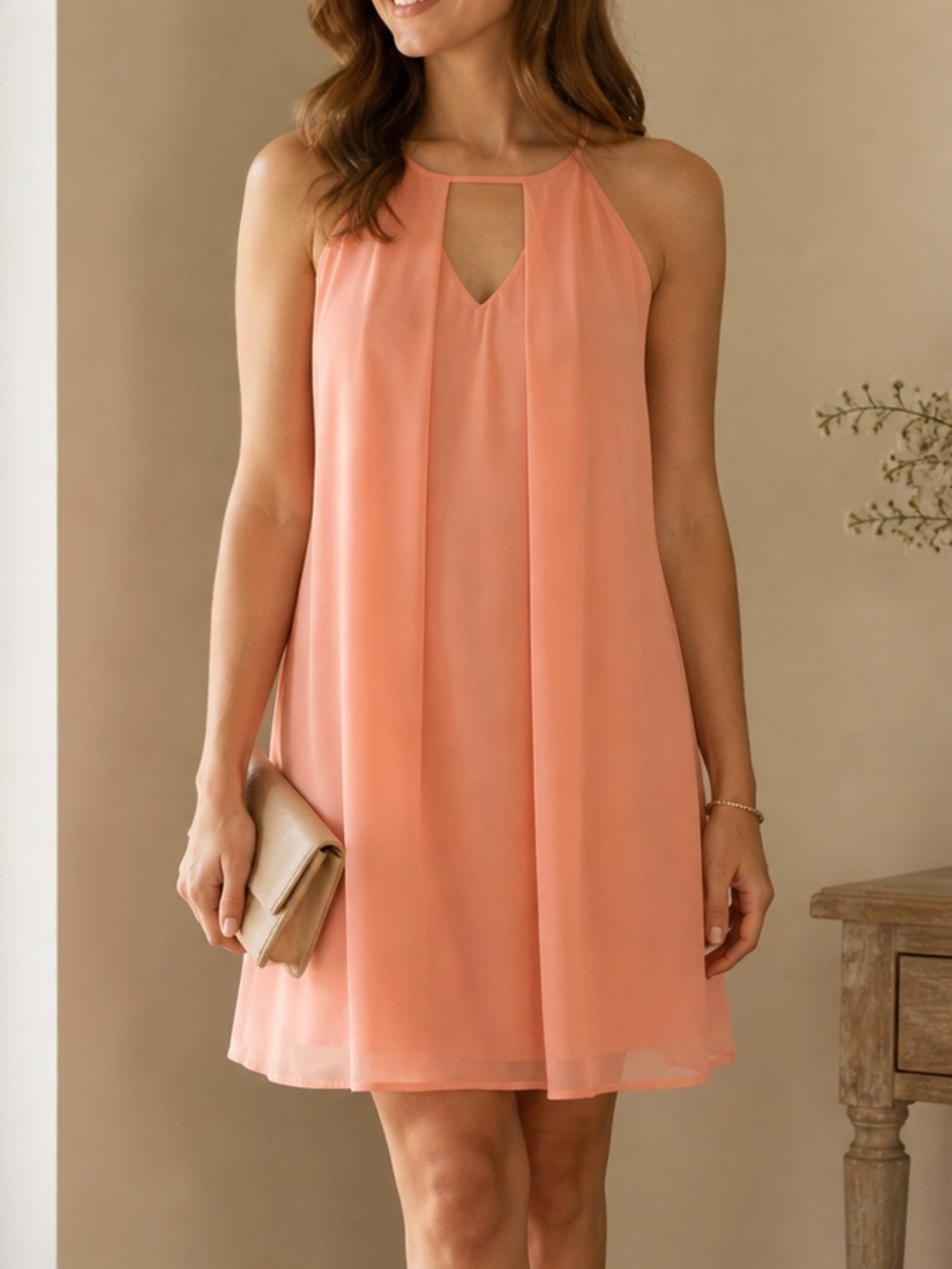 As U Wish Peach Halter Keyhole Shift Dress